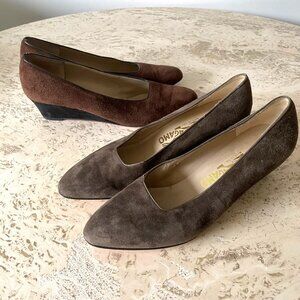2 Pairs of Vintage Brown Suede Salvatore Ferragamo Heels Size 6